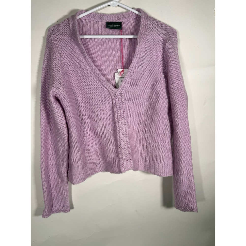 Wooden Ships Maxie Cropped Top Chunky Knit V-Neck Sweater Lilac Cloud XS/S NEW